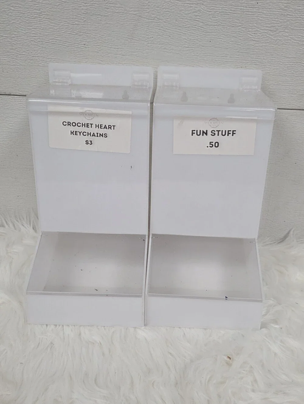 2 Clear Acrylic Counter Top Two-Tier Display Bins - White